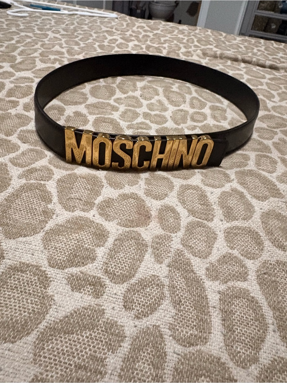 Moschino Black Leather Belt with Gold MOSCHINO Logo